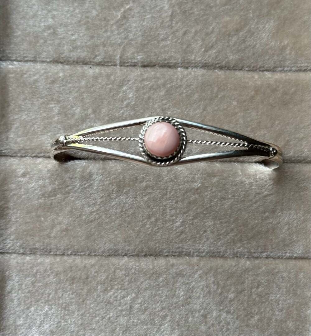 Esther White Navajo Handmade Sterling Silver and Pink Conch Cuff Bracelet